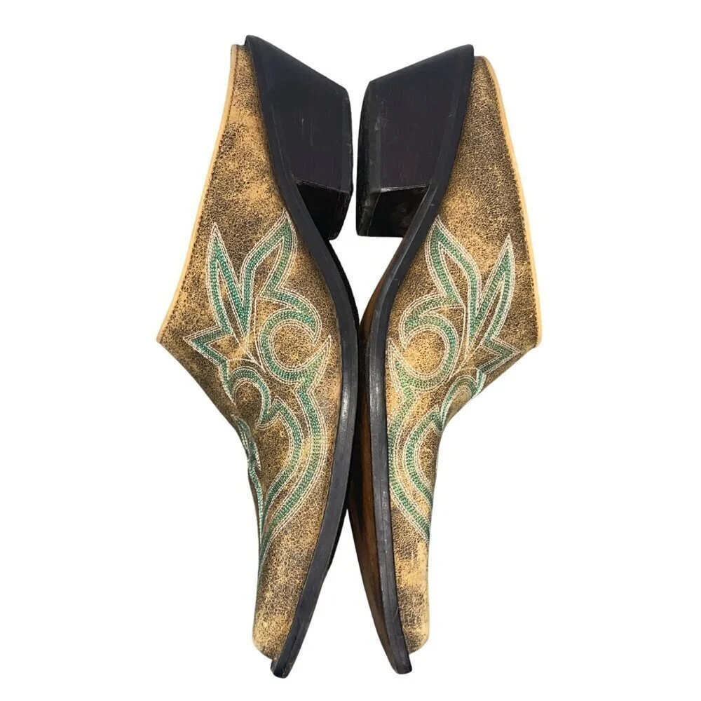 Matisse Western embroidered Mule Slides Distressed Square Toe Block Heel 6.5 - Picture 8 of 12